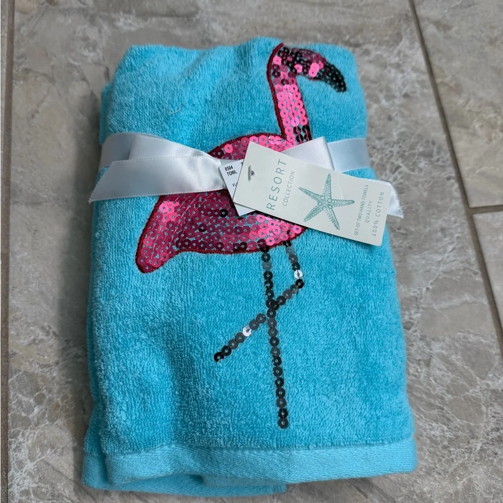 Sequined Pink Flamingo Hand Towel
